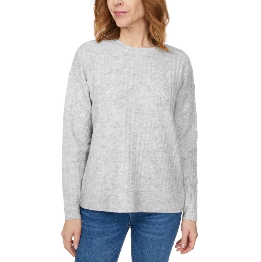 Women's Legendary Outfitters Cable Knit Sweater Crew Neck Gray Size XXL NWT